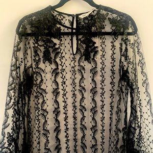 Black sheer lace and sequin overlay maxi dress.